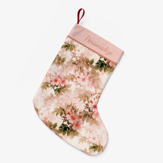  Victoriaans Roze Floral Elegant Chic Pattern Kleine Kerstsok (Voorkant (Hangend))