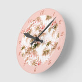  Victoriaans Roze Floral Elegant Chic Pattern Ronde Klok (Hoek)