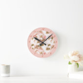  Victoriaans Roze Floral Elegant Chic Pattern Ronde Klok (Huis)
