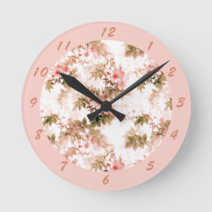  Victoriaans Roze Floral Elegant Chic Pattern Ronde Klok