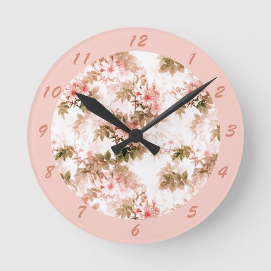  Victoriaans Roze Floral Elegant Chic Pattern Ronde Klok (Voorkant)
