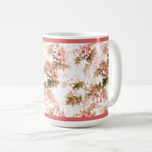 Victoriaans Roze Floral Patroon Koffiemok (Voorkant rechts)
