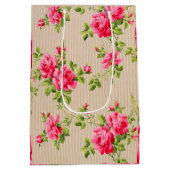  Victoriaans roze floral stripe roos Medium Cadeauzakje (Achterkant)