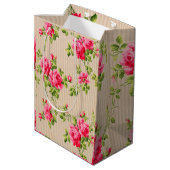  Victoriaans roze floral stripe roos Medium Cadeauzakje (Achterkant Gekanteld)