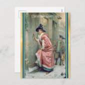 Victoriaans Roze Gewaden Vrouw Bezoeker Kerst Feestdagenkaart (Voorkant / Achterkant)
