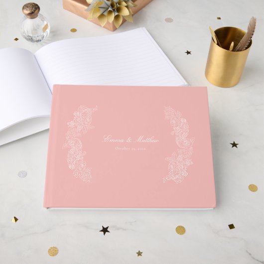 Victoriaans roze monogram wapenembleem gastenboek (Voorkant open)