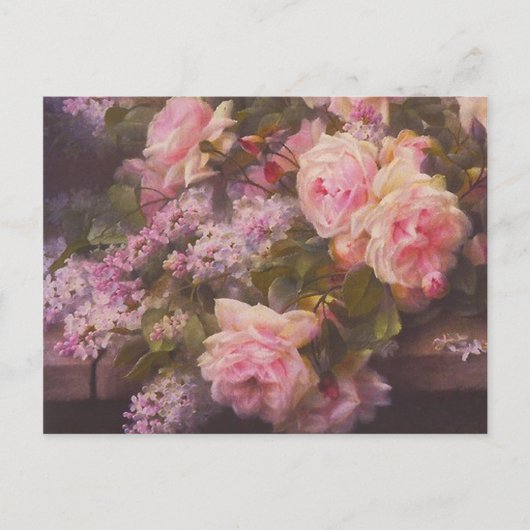 Victoriaans Roze Roses en het Briefkaart Lilacs (Voorkant)