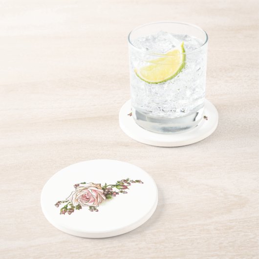 Victoriaans roze roze en buds zandsteen zandsteen onderzetter (Zijkant)