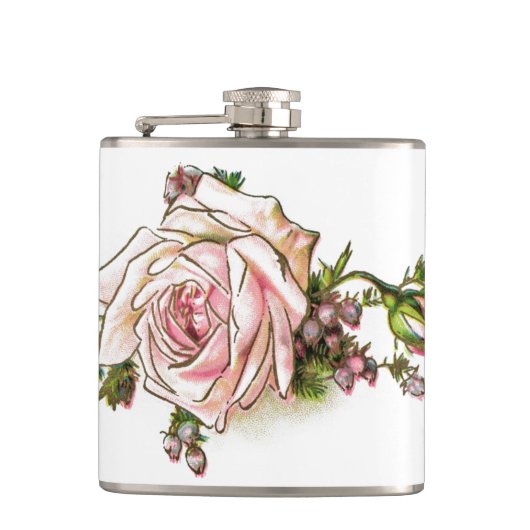 Victoriaans roze roze en knoppen heupfles (Voorkant)