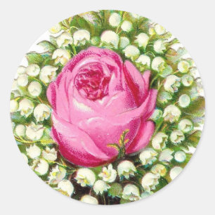 Victoriaans Roze Roze & Lily van de Valley Ronde Sticker