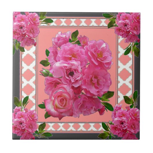  Victoriaans roze roze roze roze roze kunst Tegeltje (Voorkant)