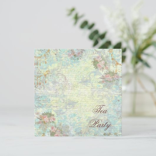 Victoriaans roze roze theepartij kaart (Staand voorkant)