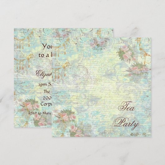 Victoriaans roze roze theepartij kaart (Voorkant / Achterkant)