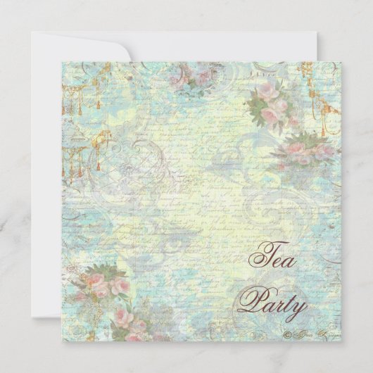 Victoriaans roze roze theepartij kaart (Voorkant)