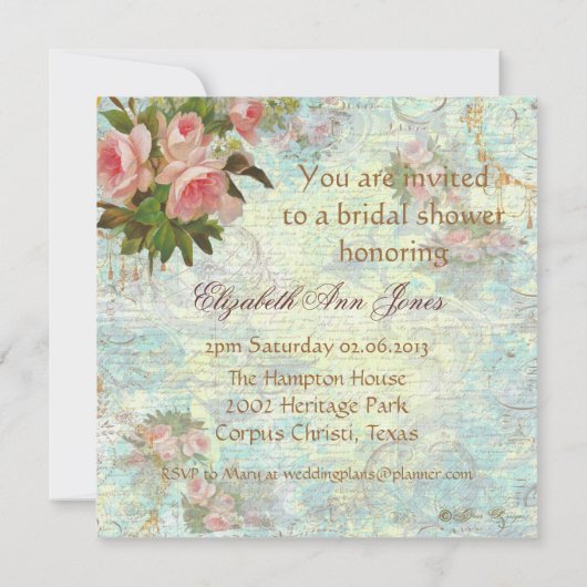 Victoriaans roze roze theepartij kaart (Achterkant)