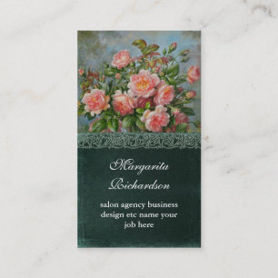 Victoriaans roze rozen blauw visitekaartje