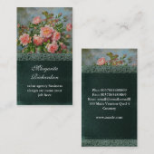 Victoriaans roze rozen blauw visitekaartje (Voorkant / Achterkant)