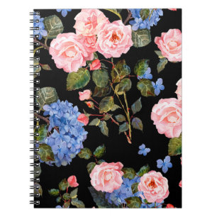 Victoriaans roze rozen boeket. notitieboek