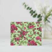 Victoriaans roze rozen briefkaart (Staand voorkant)