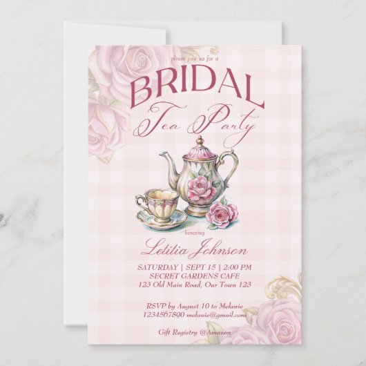  Victoriaans Roze Rozen Bruids Tea Party Kaart (Voorkant)