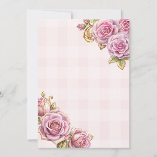  Victoriaans Roze Rozen Bruids Tea Party Kaart (Achterkant)