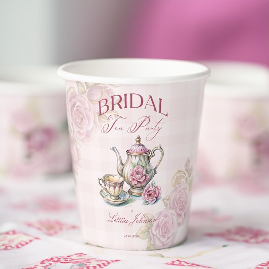 Victoriaans Roze Rozen Bruids Tea Party Papieren Bekers