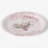  Victoriaans Roze Rozen Bruids Tea Party Papieren Bordje (Gekanteld)
