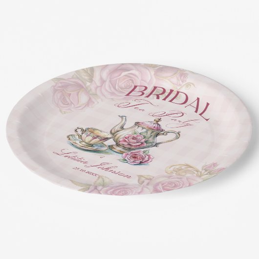  Victoriaans Roze Rozen Bruids Tea Party Papieren Bordje (Gekanteld)