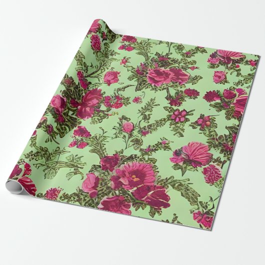 Victoriaans roze rozen cadeaupapier (Uitgerold)
