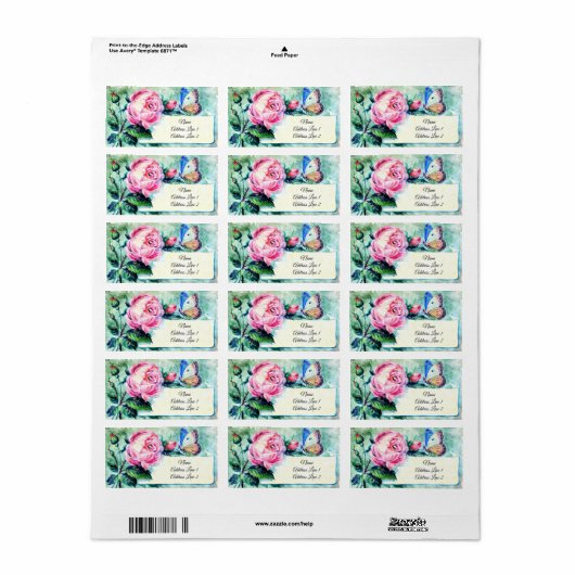 Victoriaans roze rozen en vlinder etiket (Full Sheet)