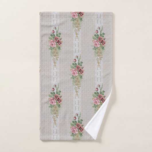  Victoriaans Roze Rozen en Wit Kant Bad Handdoek (Handdoek)