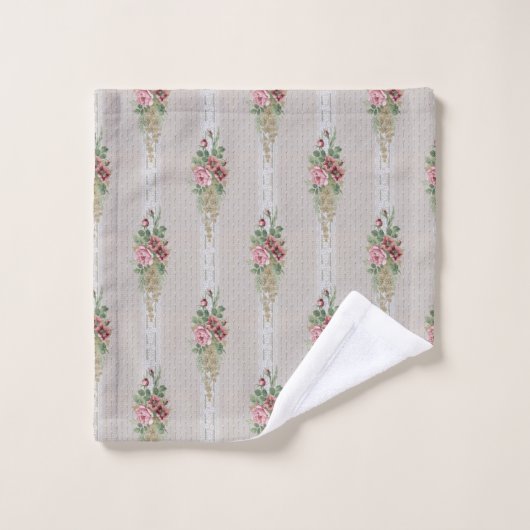Victoriaans Roze Rozen en Wit Kant Bad Handdoek (Wasdoekje)