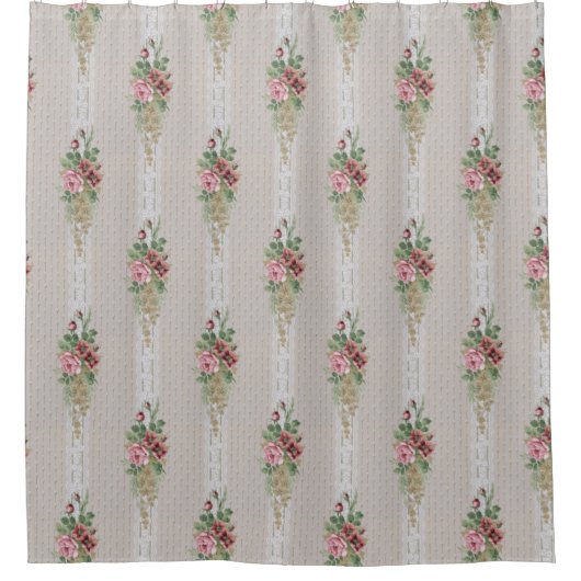  Victoriaans Roze Rozen en Wit Kant Douchegordijn (Voorkant)