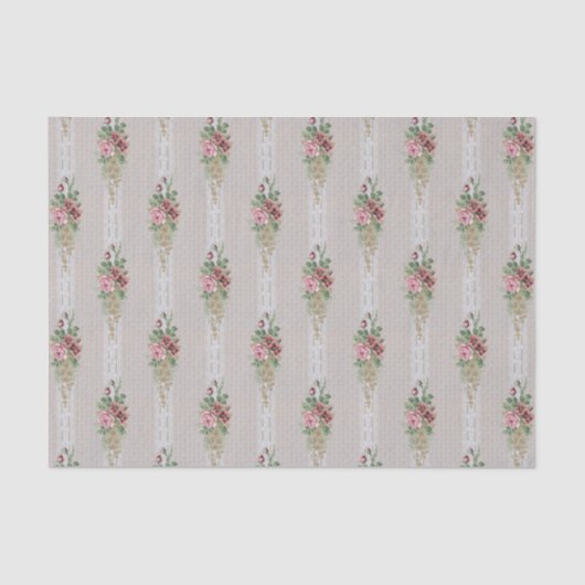 Victoriaans Roze Rozen en Wit Kant Tissuepapier (Voorkant)