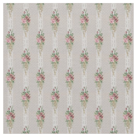 Victoriaans Roze Rozen en Witte Kant Stripes Stof (Close Up)
