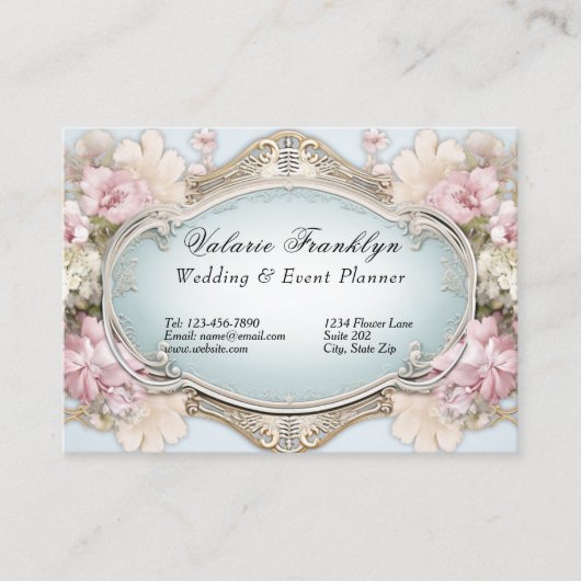  Victoriaans Roze Rozen Event Planner Visitekaartje (Voorkant)
