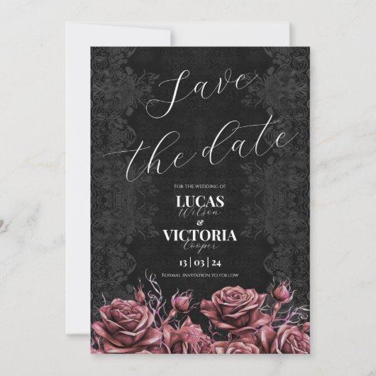 Victoriaans Roze Rozen Gotische Bruiloft Save the  Kaart (Voorkant)