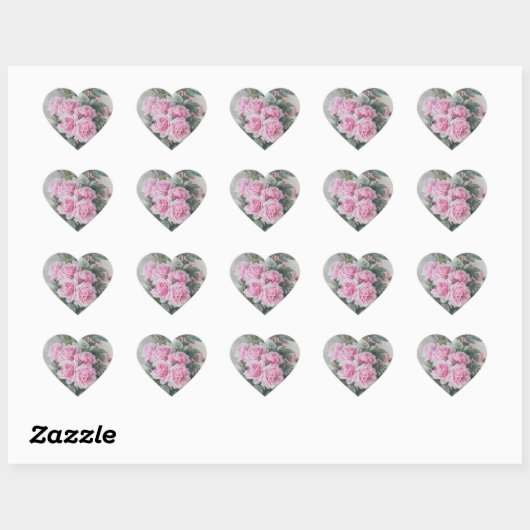  Victoriaans roze rozen Hart Sticker (Vel)
