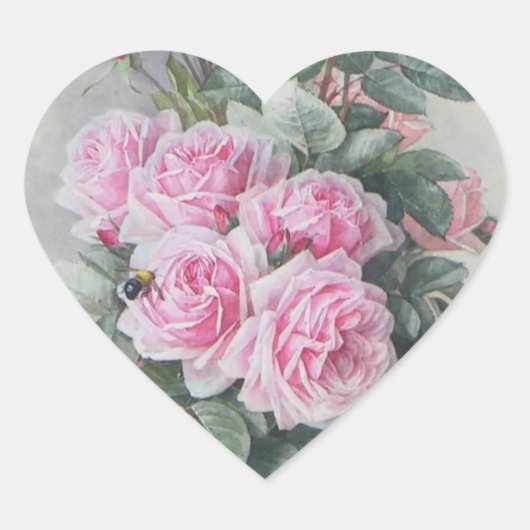 Victoriaans roze rozen Hart Sticker (Voorkant)