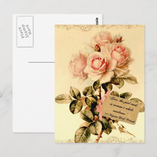 Victoriaans roze rozen met Motivatie prijsopgave Briefkaart (Voorkant / Achterkant)