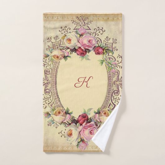  Victoriaans Roze Rozen Monogram Bad Handdoek (Handdoek)