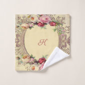  Victoriaans Roze Rozen Monogram Bad Handdoek (Wasdoekje)