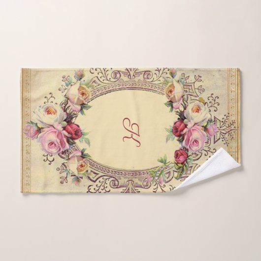  Victoriaans Roze Rozen Monogram Bad Handdoek (Handdoek)