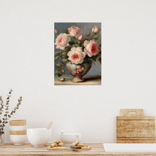 Victoriaans roze rozen poster (Keuken)