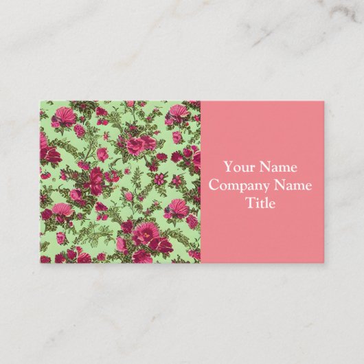 Victoriaans roze rozen visitekaartje (Voorkant)