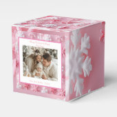 Victoriaans Roze Sneeuwvlok Kerstfoto Bedankdoosjes (Voorkant Zijde)