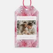 Victoriaans Roze Sneeuwvlok Kerstfoto Cadeaulabel (Voorkant)