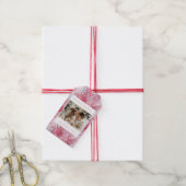 Victoriaans Roze Sneeuwvlok Kerstfoto Cadeaulabel (Met Touw)
