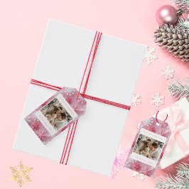 Victoriaans Roze Sneeuwvlok Kerstfoto Cadeaulabel