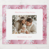 Victoriaans Roze Sneeuwvlok Kerstfoto Sparkling Wijnetiket (Enkel label)